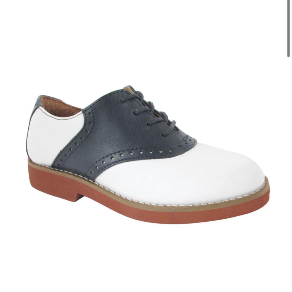 SCHOOL ISSUE UPPER CLASS - WHITE / NAVY Saddle OXFORD Kids Size 12.5